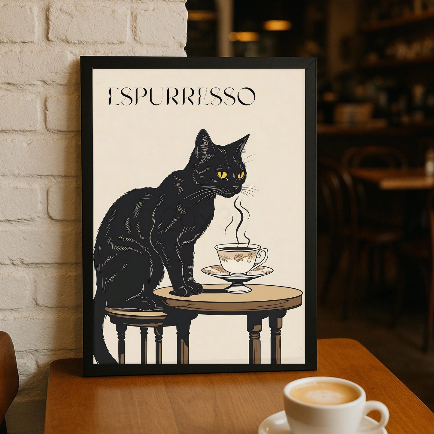 Vintage Funny Cat Coffee Wall Art Canvas