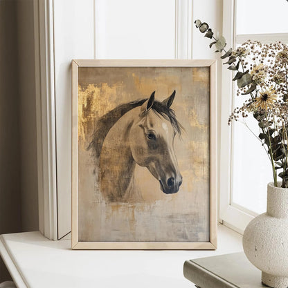 Vintage Horse Neutral Farmhouse Wall Art Canvas