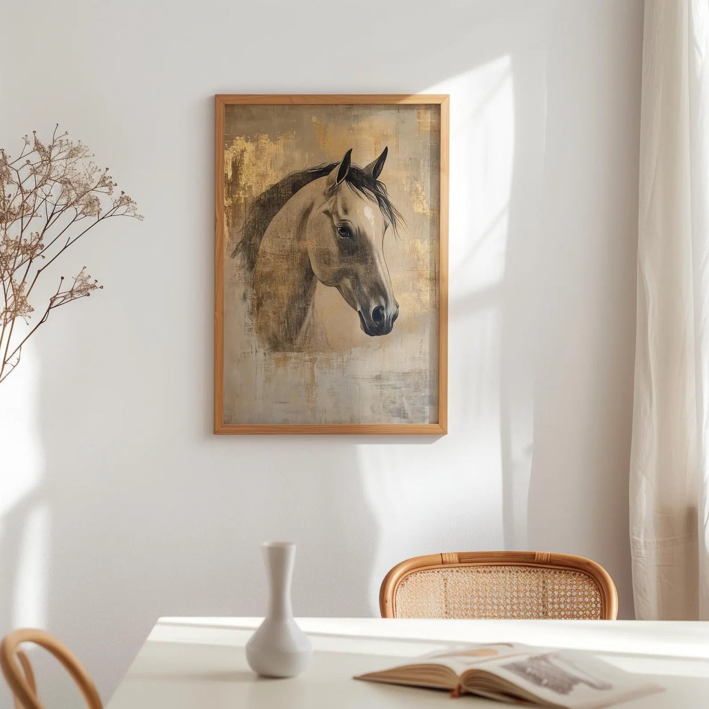 Vintage Horse Neutral Farmhouse Wall Art Canvas
