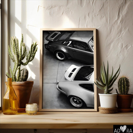 Vintage Porsche 911 Black and White Art Canvas
