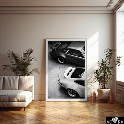 Vintage Porsche 911 Black and White Art Canvas
