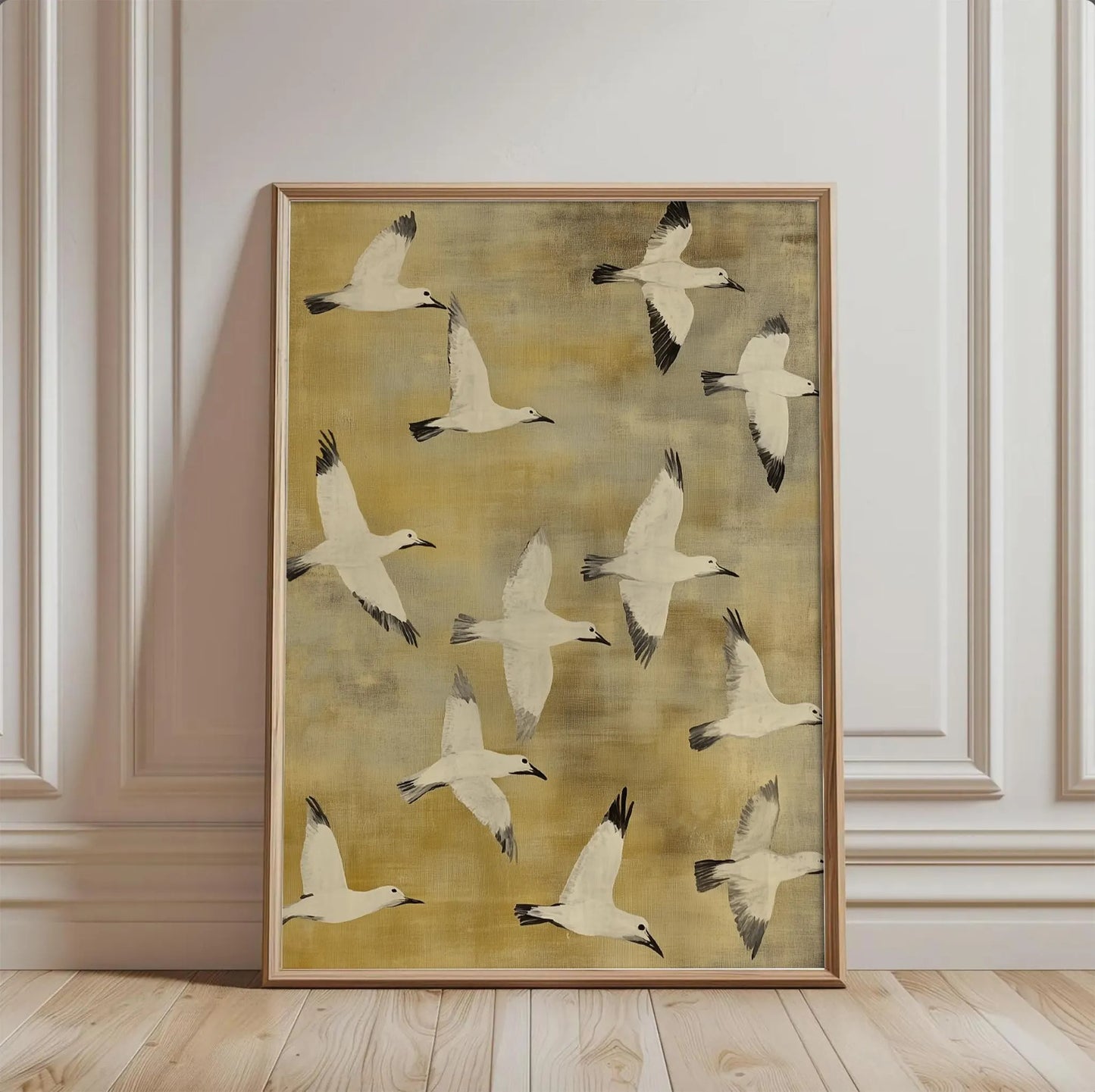 Vintage White Birds in Flight Wall Art Canvas
