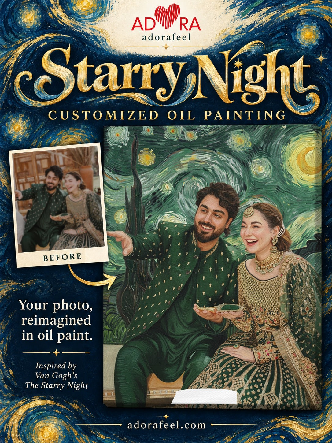 Couple Customize Starry Night Oil Painting