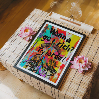 Wanna Get Rich Motivation Oil Paint Style Wall Art Canvas