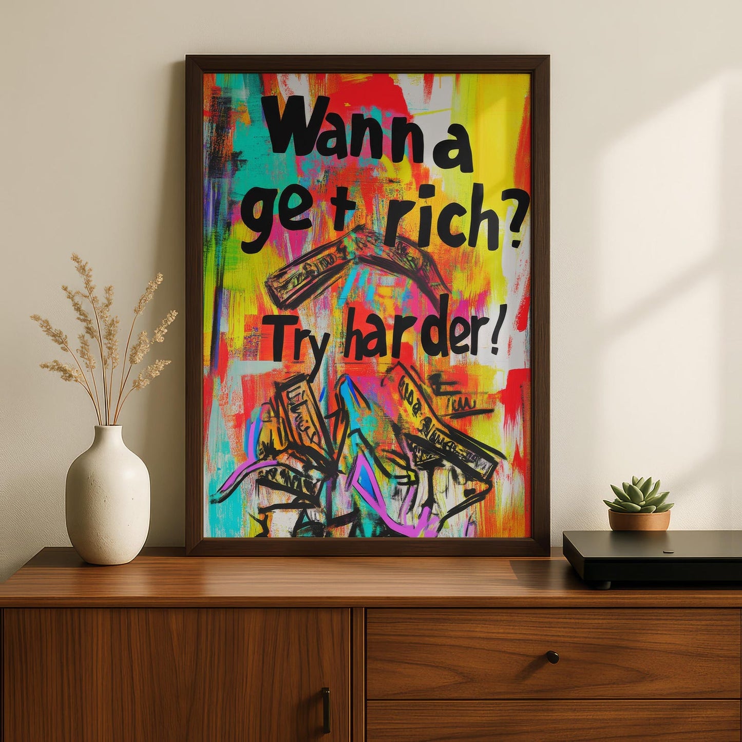 Wanna Get Rich Motivation Oil Paint Style Wall Art Canvas
