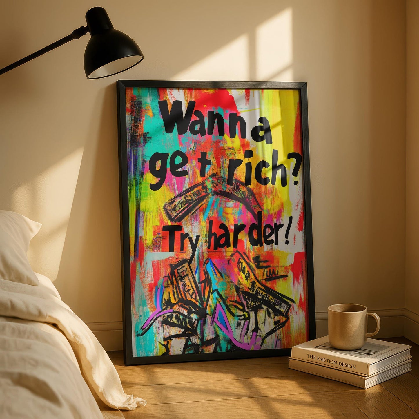 Wanna Get Rich Motivation Oil Paint Style Wall Art Canvas