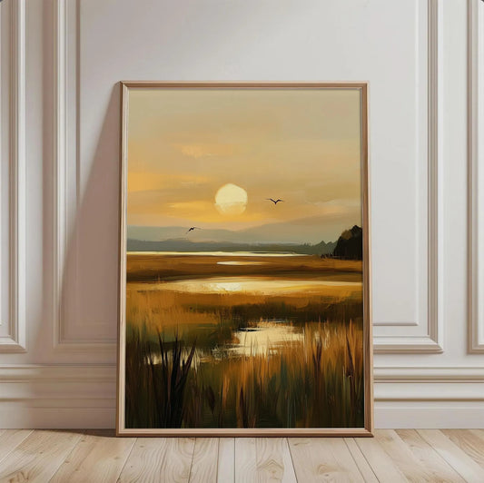Warm Coastal Marshland Sunset Wall Art Canvas