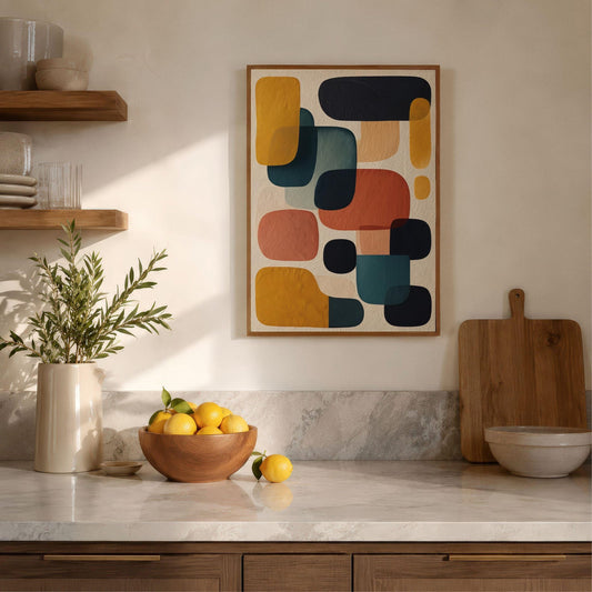 Warm Colors Abstract Shapes Boho Wall Art Canvas