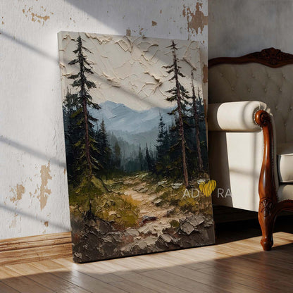 Whispering Pines Textured Forest Oil Paint Style Wall Art Canvas