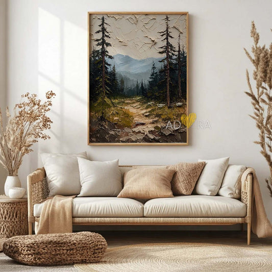 Whispering Pines Textured Forest Oil Paint Style Wall Art Canvas