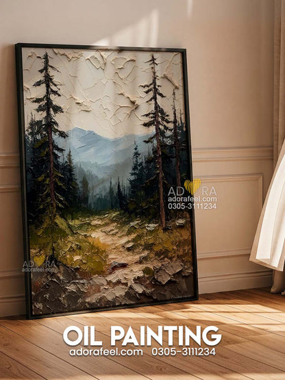 Whispering Pines Textured Forest Oil Paint Style Wall Art Canvas