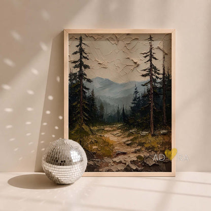 Whispering Pines Textured Forest Oil Paint Style Wall Art Canvas