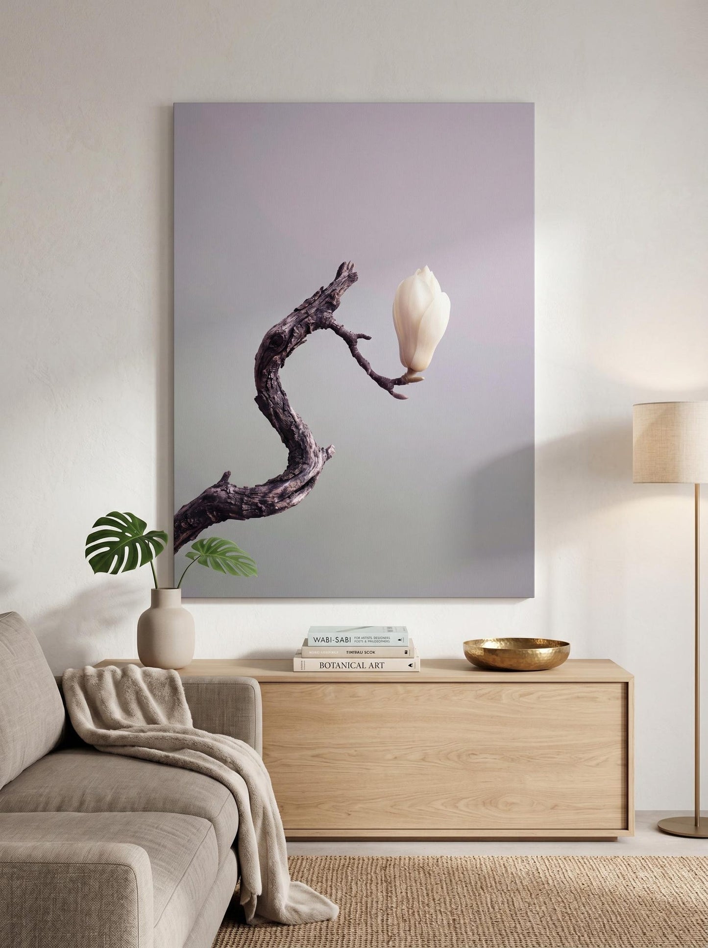 White Blossom Floral Minimalist Japandi Wall Art Canvas