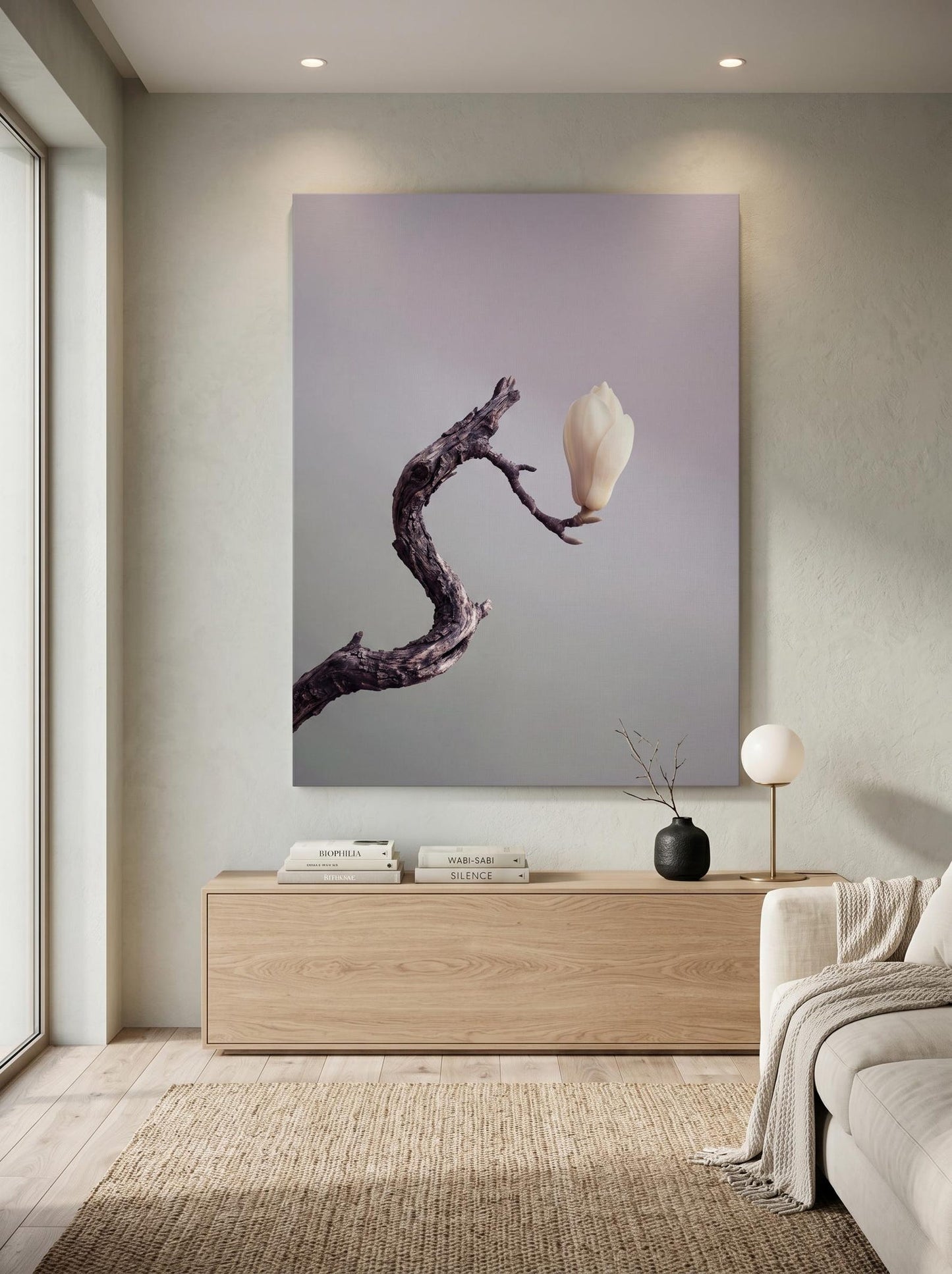 White Blossom Floral Minimalist Japandi Wall Art Canvas