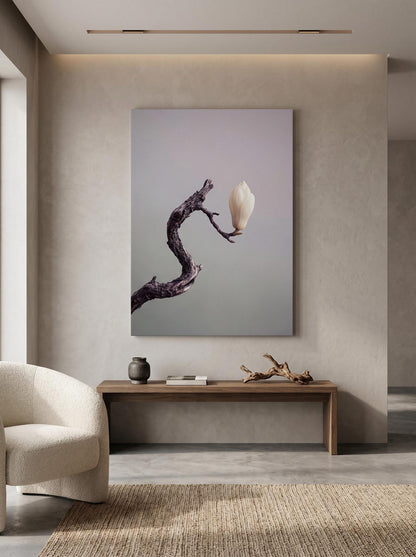 White Blossom Floral Minimalist Japandi Wall Art Canvas