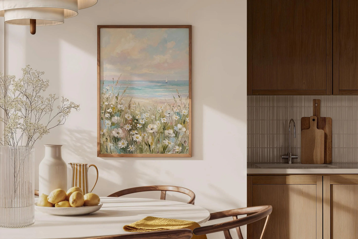 White Daisy Field Coastal Wildflower Beach Wall Art Canvas