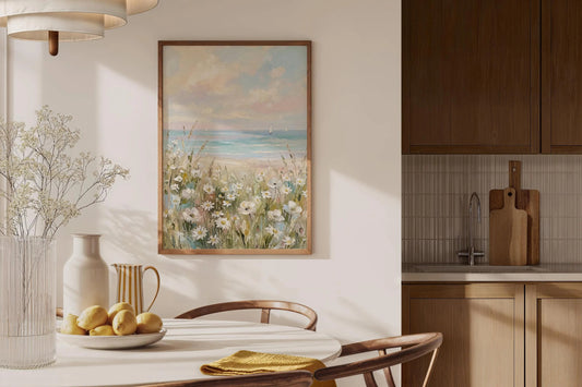 White Daisy Field Coastal Wildflower Beach Wall Art Canvas