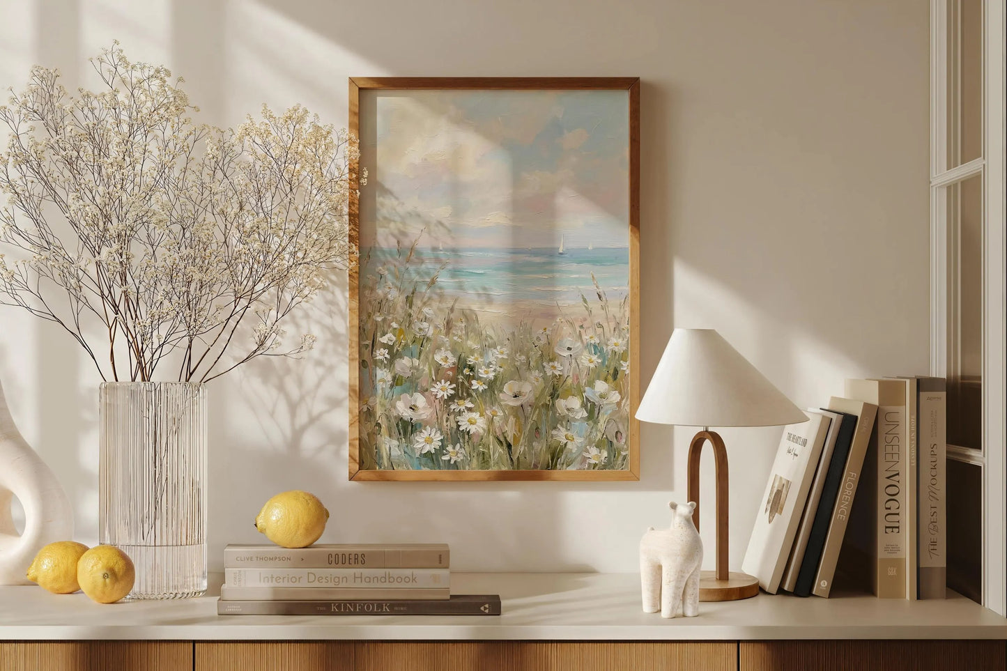 White Daisy Field Coastal Wildflower Beach Wall Art Canvas