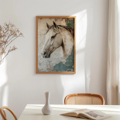 White Horse Wabi Sabi Vintage Wall Art Canvas