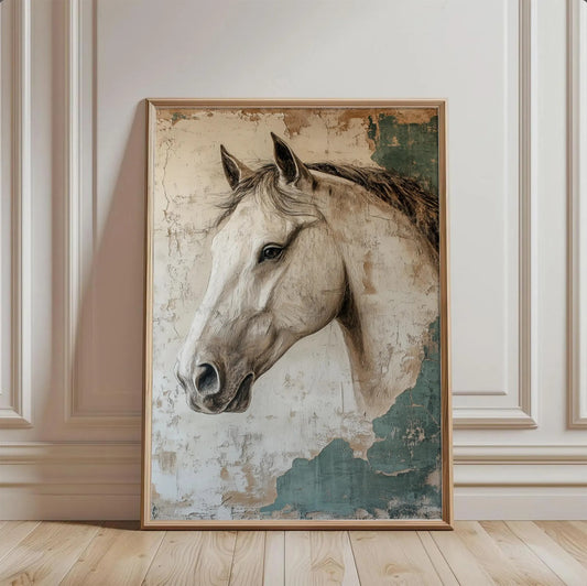 White Horse Wabi Sabi Vintage Wall Art Canvas