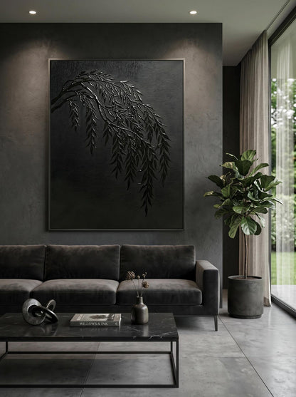 Willow Branch Dark Textured Wall Art Canvas