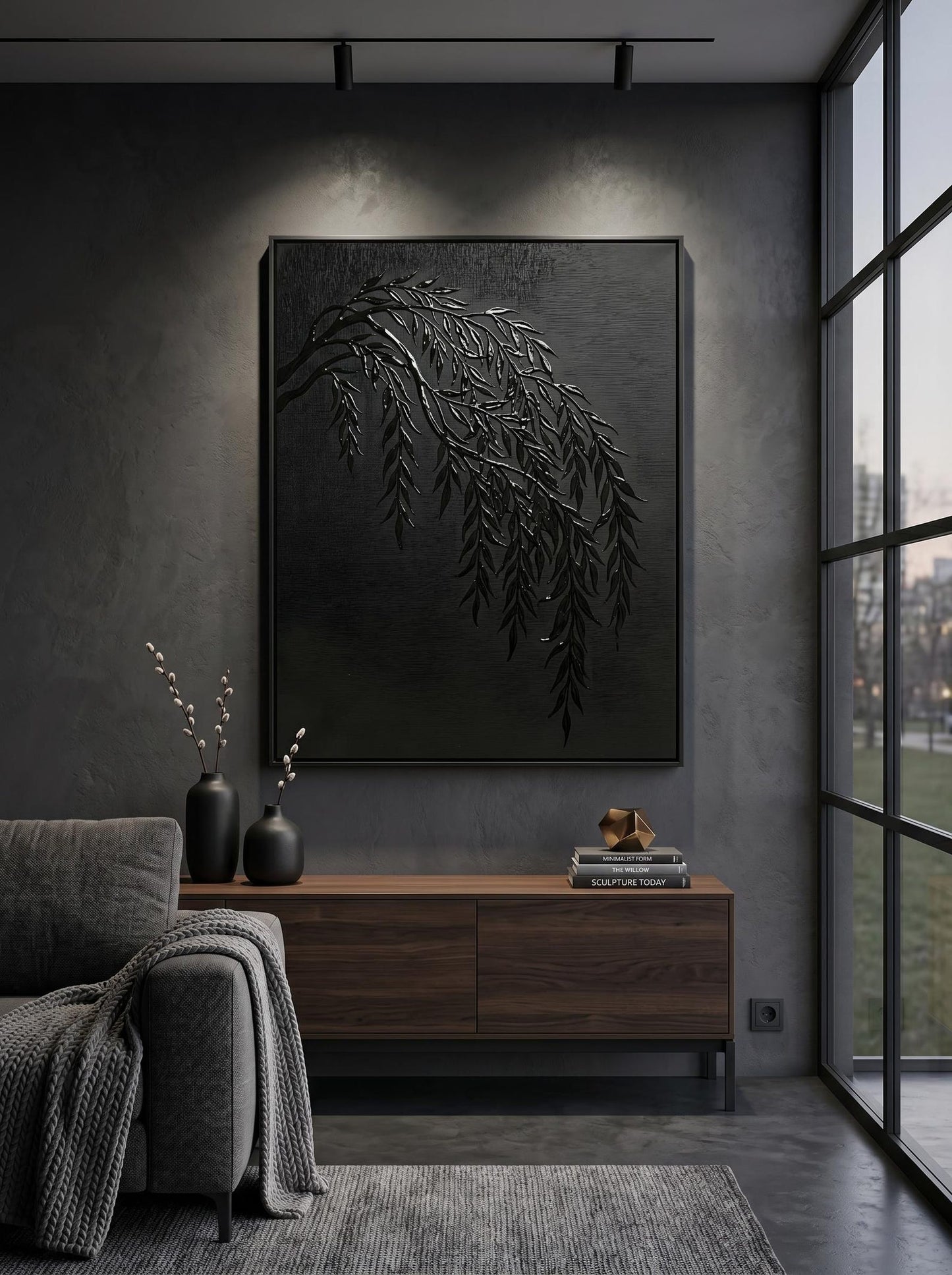Willow Branch Dark Textured Wall Art Canvas