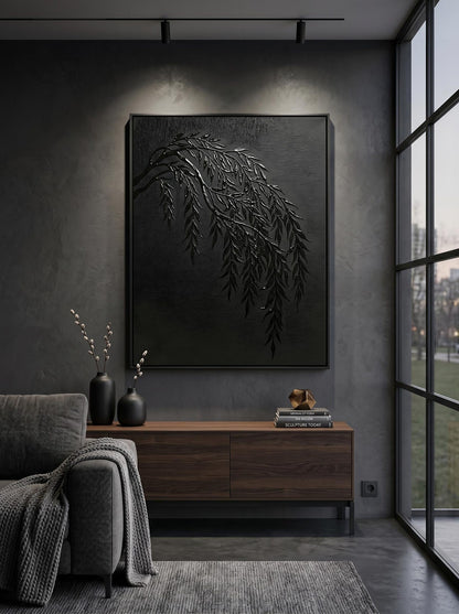 Willow Branch Dark Textured Wall Art Canvas