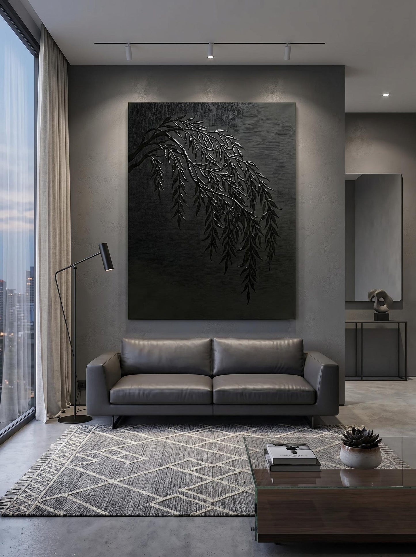 Willow Branch Dark Textured Wall Art Canvas