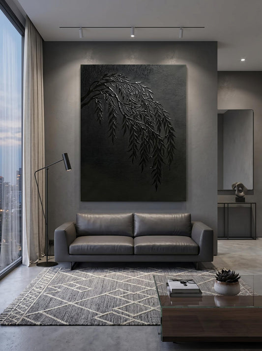 Willow Branch Dark Textured Wall Art Canvas
