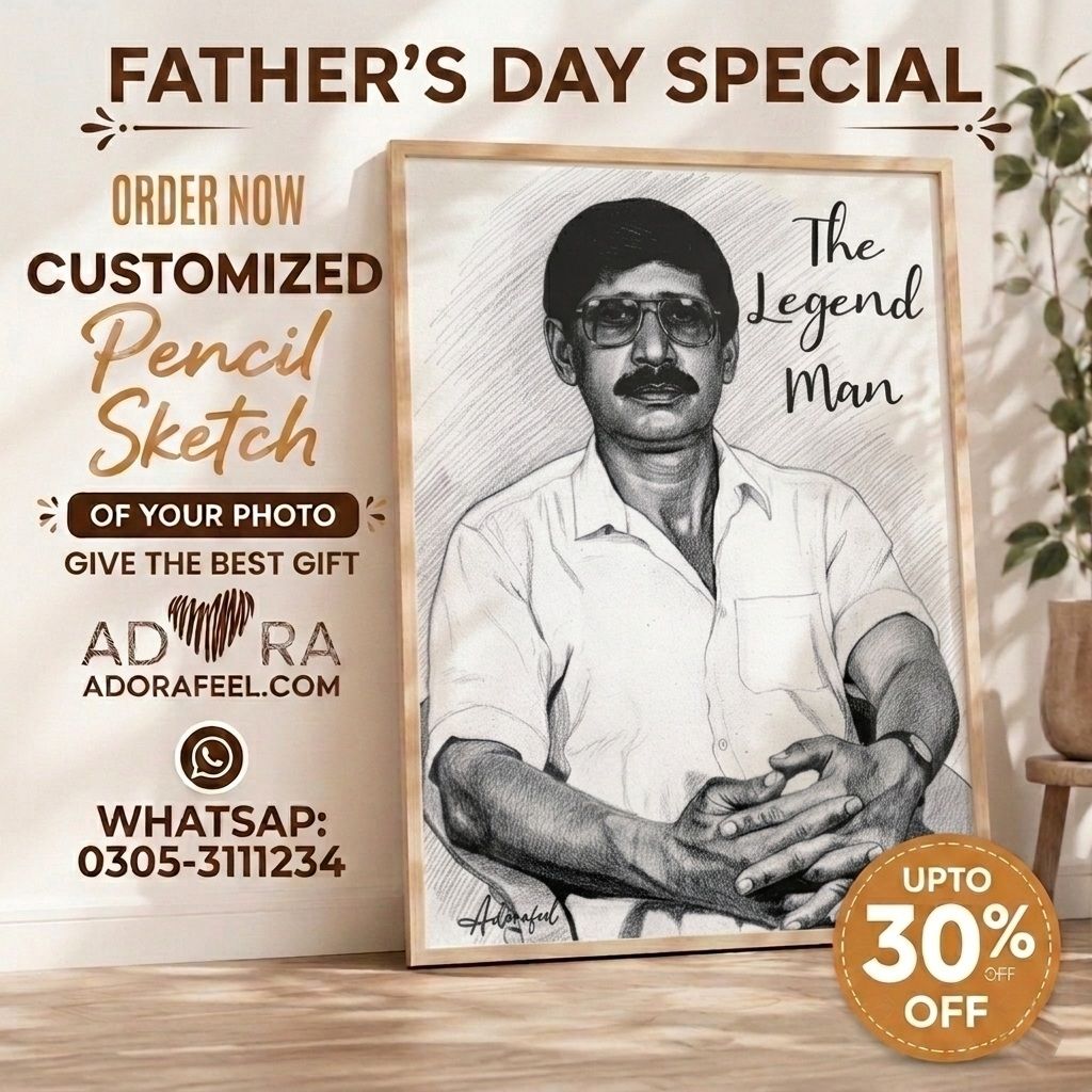 Personalized Father's Day Pencil Art Canvas | Customized Gift for Baba & Papa