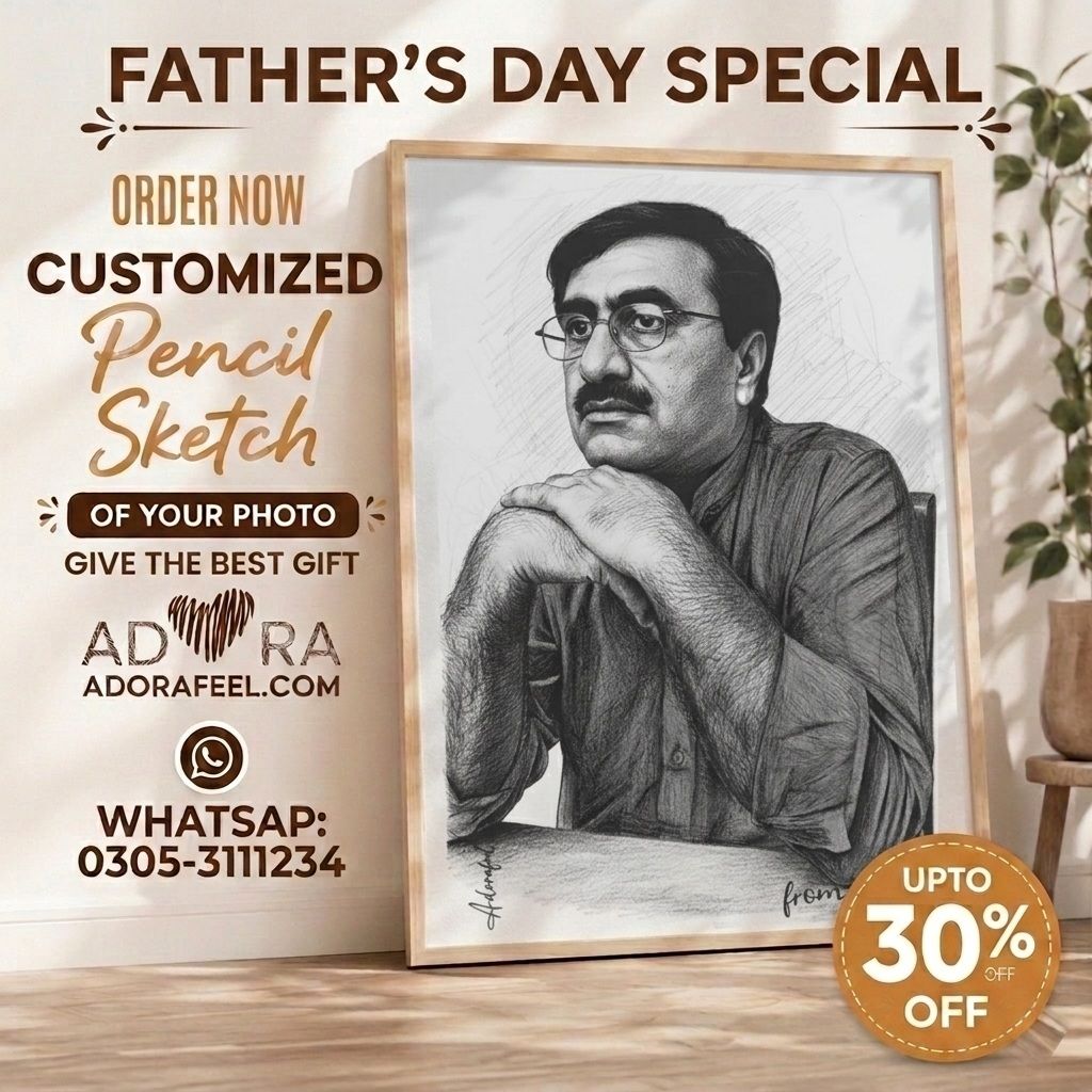 Personalized Father's Day Pencil Art Canvas | Customized Gift for Baba & Papa