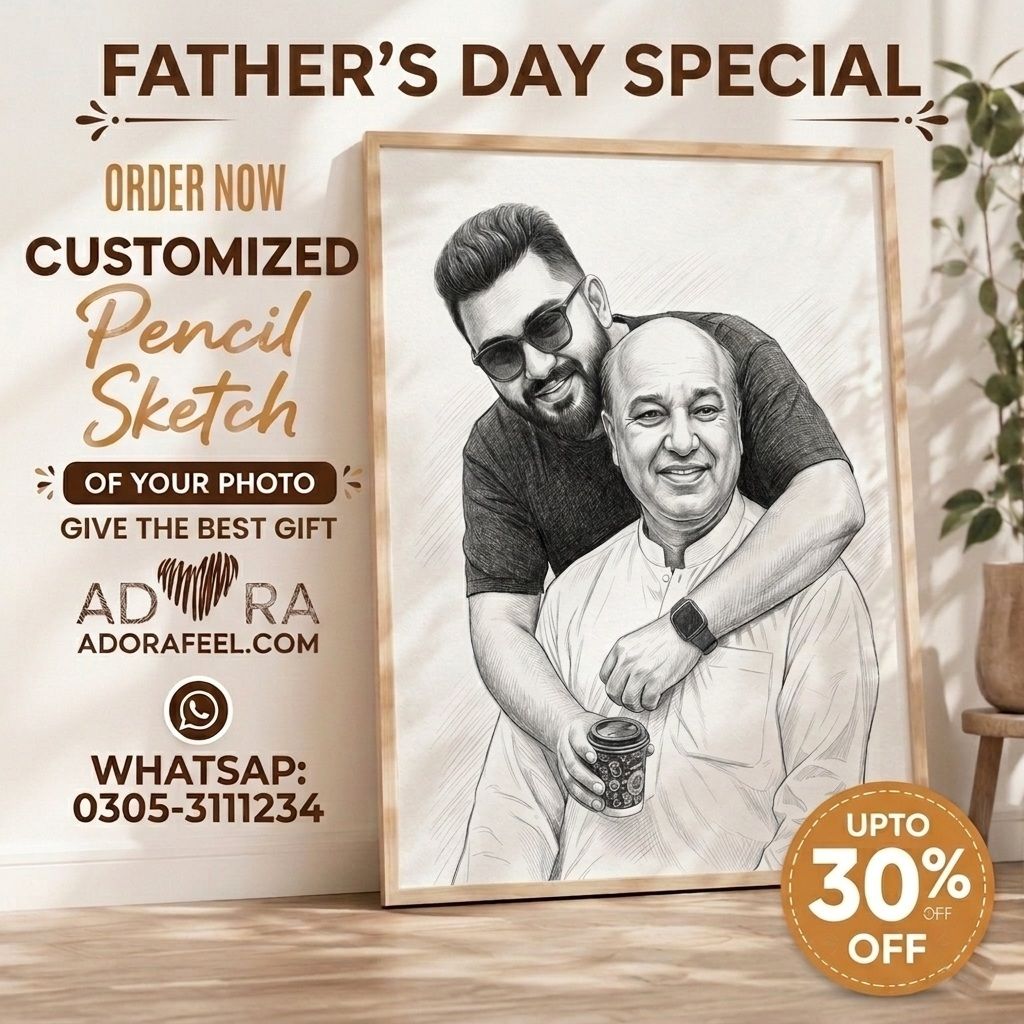 Personalized Father's Day Pencil Art Canvas | Customized Gift for Baba & Papa