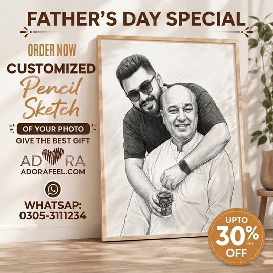 Personalized Father's Day Pencil Art Canvas | Customized Gift for Baba & Papa