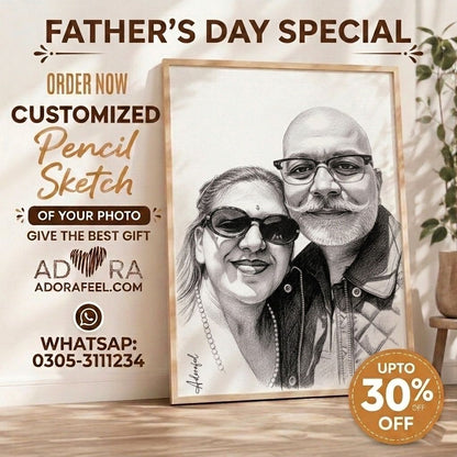 Personalized Father's Day Pencil Art Canvas | Customized Gift for Baba & Papa